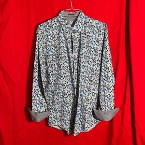 BUGATCHI UOMO Classic Fit Flip Cuffs Men’s SHARK 100% Cotton Shirt sz LG